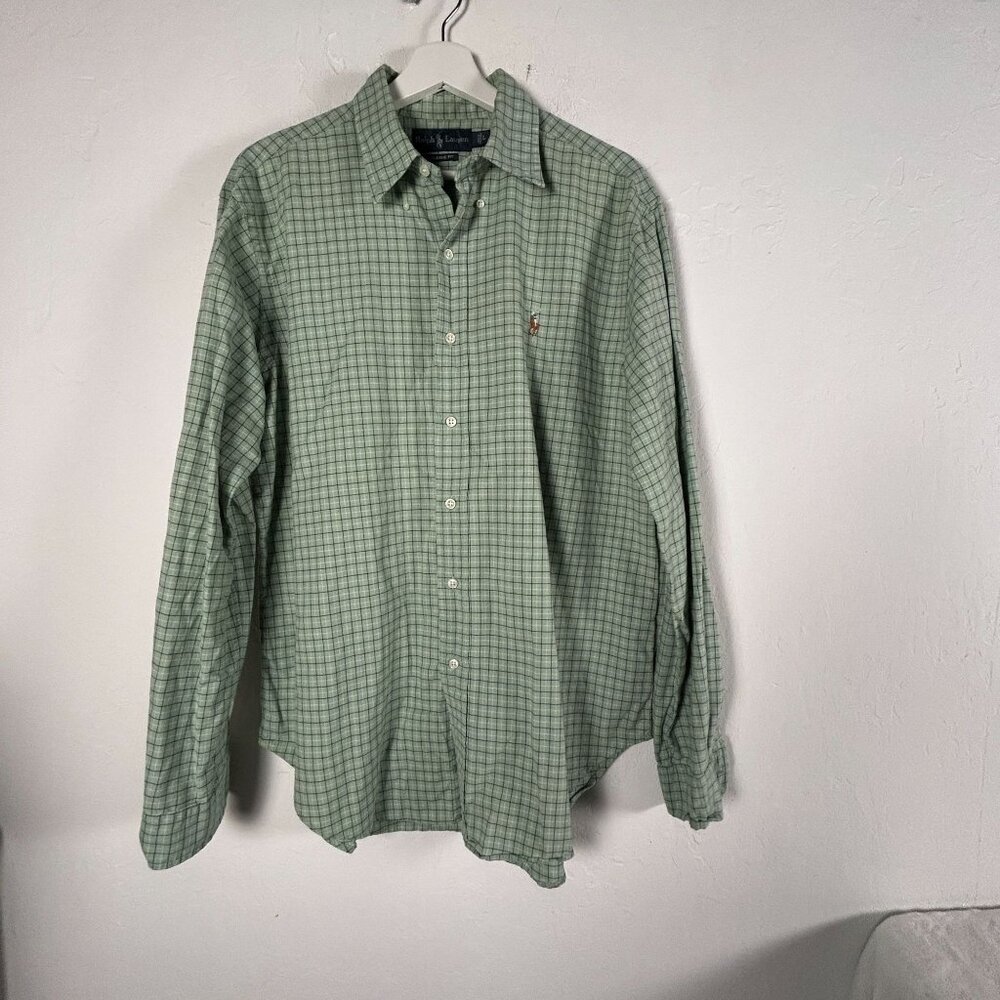 Ralph Lauren Men Green Checkered Long-Sleeve Button Down Shirt Classic Fit Large